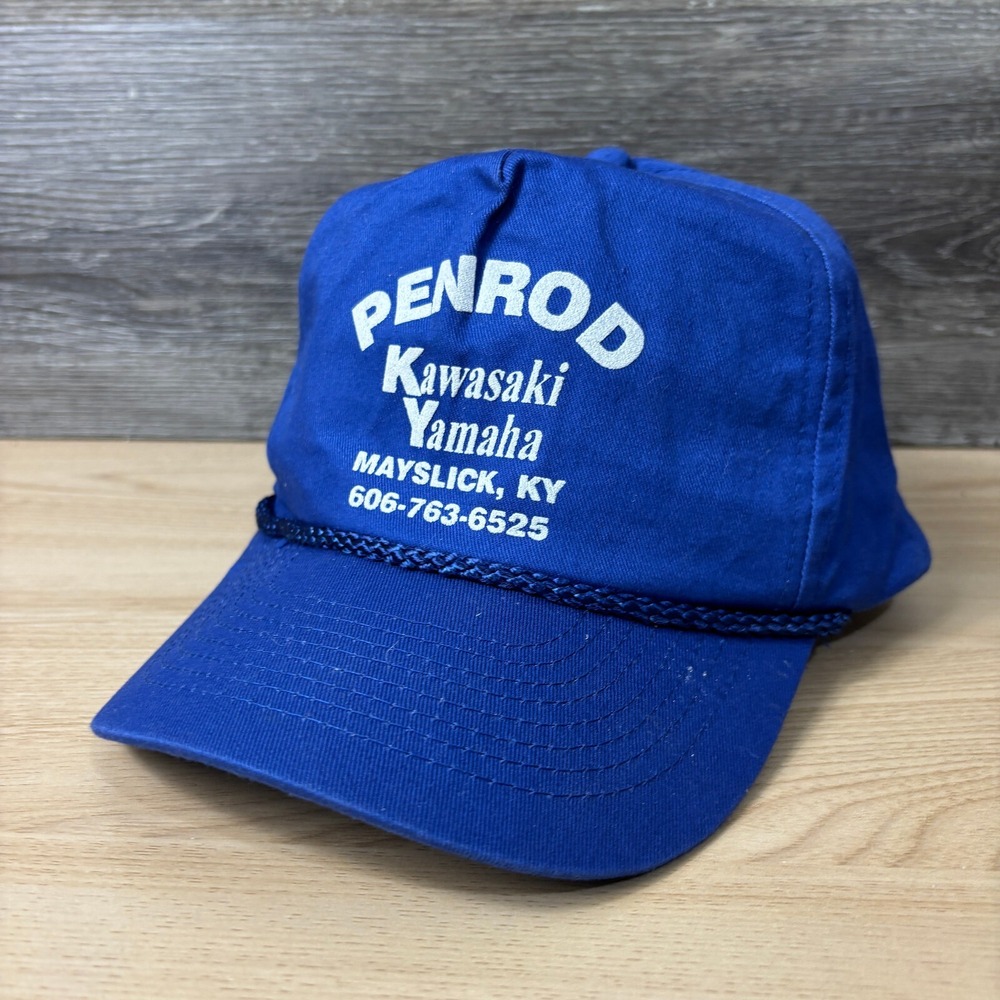 Vintage Kawasaki‎ Yamaha Hat Cap SnapBack Blue Trucker Penrod Mayslick Kentucky